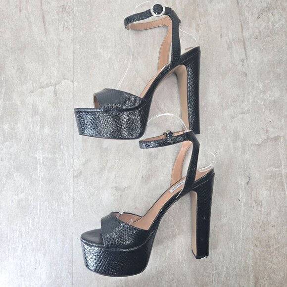 Steve Madden Chunky Platform Heels 8 Black Croc Dressy Formal High Heeled Shoes - Picture 7 of 12